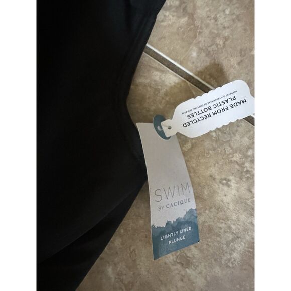 NWT Cacique 42G Lightly Lined Plunge Swim Top Bra Black - Picture 2 of 4